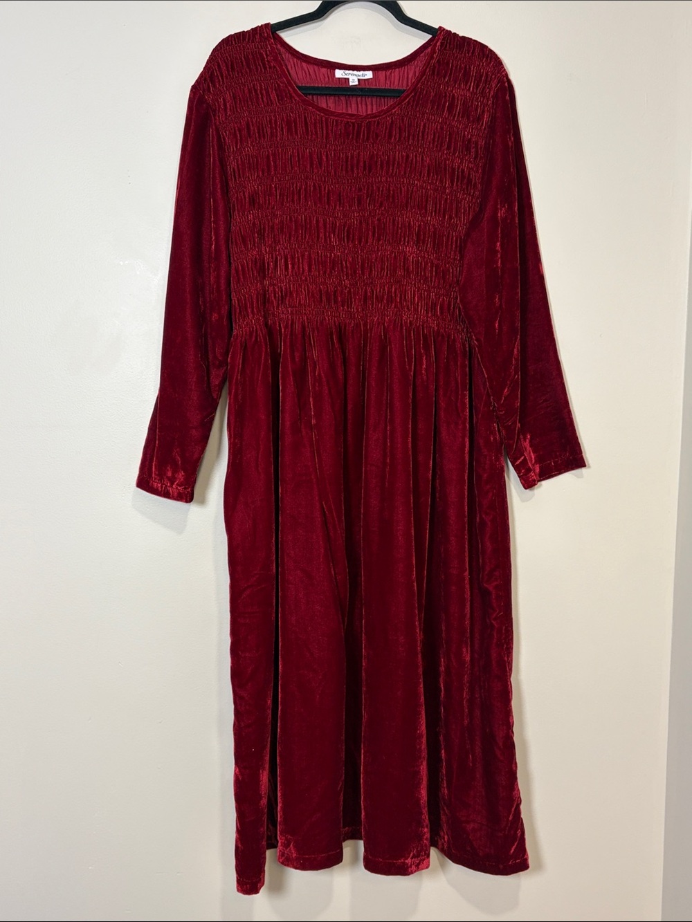Serengeti | Red velvet midi dress Women’s size 1X smocked stretch Christmas